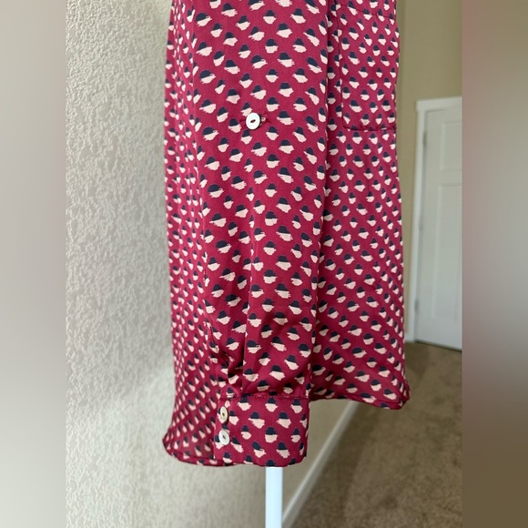 Alice Blue Burgundy Abstract Dot Print Button Front Blouse XSP - Picture 6 of 8